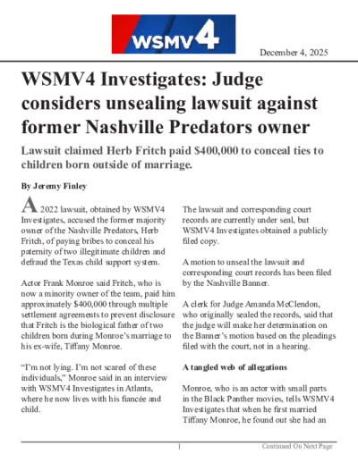 Judge considers unsealing lawsuit against former Nashville Predators owner